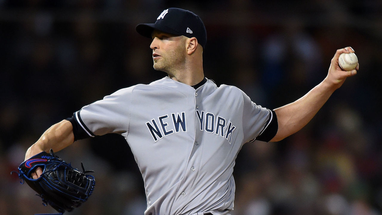 BOSTON, MA. - OCTOBER 5: J.A. Happ #34 of the New York Yankees pitches against the Boston Red Sox in the first inning of Game 1 of Major League Baseball's American League Division Series at Fenway Park in Boston, Massachusetts on October 5, 2018.
