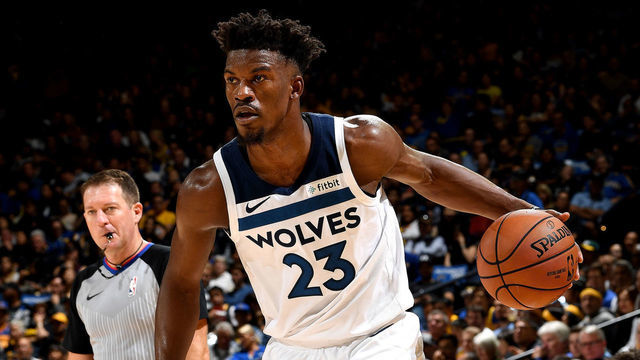 OAKLAND, CA - NOVEMBER 2: Jimmy Butler #23 of the Minnesota Timberwolves handles the ball against the Golden State Warriors on November 2, 2018 at ORACLE Arena in Oakland, California. Mandatory Copyright Notice: Copyright 2018 NBAE
