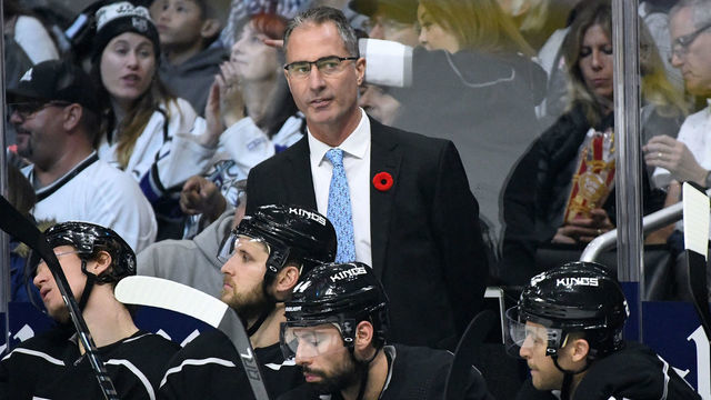 LOS ANGELES, CA - NOVEMBER 03: Head coach John Stevens of the Los Angeles Kings reacts during a 4-1 win over the Columbus Blue Jackets during the third period in a 4-1 Kings win at Staples Center on November 3, 2018 in Los Angeles, California.