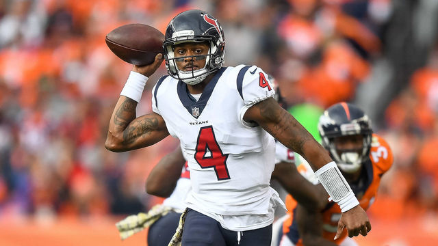 DENVER, CO - NOVEMBER 4: Quarterback Deshaun Watson #4 of the Houston Texans scrambles in the second quarter of a game against the Denver Broncos at Broncos Stadium at Mile High on November 4, 2018 in Denver, Colorado.