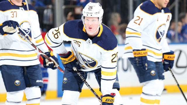NEW YORK, NY - NOVEMBER 04: Rasmus Dahlin #26 of the Buffalo Sabres looks on during pregame warmups before the game against the New York Rangers at Madison Square Garden on November 4, 2018 in New York City.