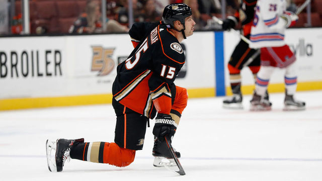 ANAHEIM, CA - NOVEMBER 01: Ryan Getzlaf #15 of the Anaheim Ducks looks on during the third period of a game against the New York Rangers at Honda Center on November 1, 2018 in Anaheim, California.