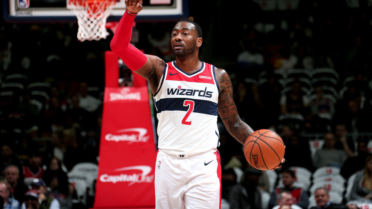 WASHINGTON, DC - NOVEMBER 4: John Wall #2 of the Washington Wizards handles the ball against the New York Knicks on November 4, 2018 at Capital One Arena in Washington, DC. NOTE TO USER: User expressly acknowledges and agrees that, by downloading and/or using this photograph, user is consenting to the terms and conditions of the Getty Images License Agreement. Mandatory Copyright Notice: Copyright 2018 NBAE