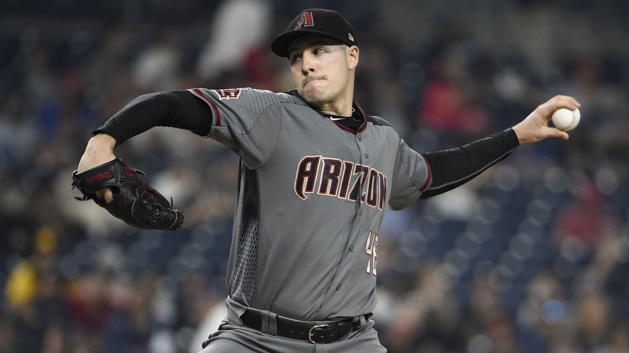 SAN DIEGO, CA - SEPTEMBER 28: Patrick Corbin #46 of the Arizona Diamondbacks pitches during the first inning of a baseball game against the San Diego Padres at PETCO Park on September 28, 2018 in San Diego, California.