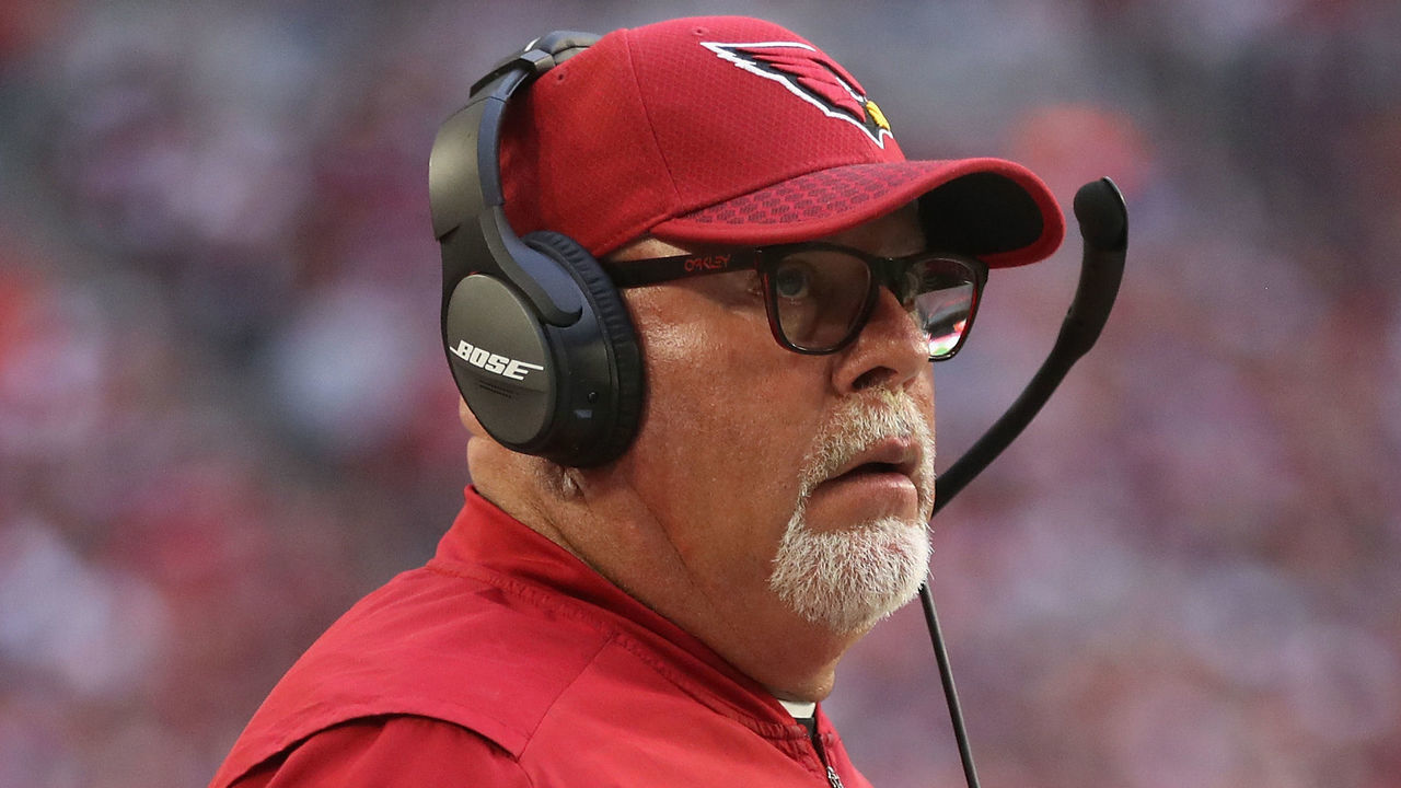 GLENDALE, AZ - DECEMBER 24: Head coach Bruce Arians of the Arizona Cardinals watches from the sidelines during the first half of the NFL game against the New York Giants at the University of Phoenix Stadium on December 24, 2017 in Glendale, Arizona. The Cardinals defeated the Giants 23-0.