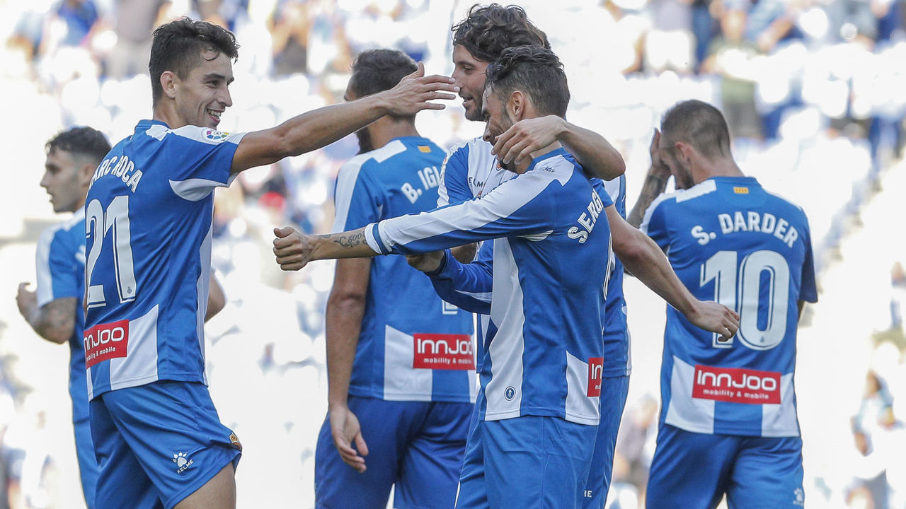 RCD Espanyol forward Sergio Garcia (9) celebrates his goal during the match RCD Espanyol against Levante UD, for the round 4 of the Liga Santander, played at RCD Espanyol Stadium on 16th September 2018 in Barcelona, Spain. (Photo by Mikel Trigueros/Urbanandsport / NurPhoto