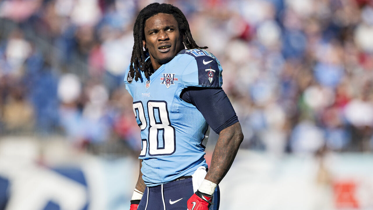 NASHVILLE, TN - DECEMBER 29: Chris Johnson #28 of the Tennessee Titans watches a replay during a game against the Houston Texans at LP Field on December 29, 2013 in Nashville, Tennessee. The Titans defeated the Texans 16-10.