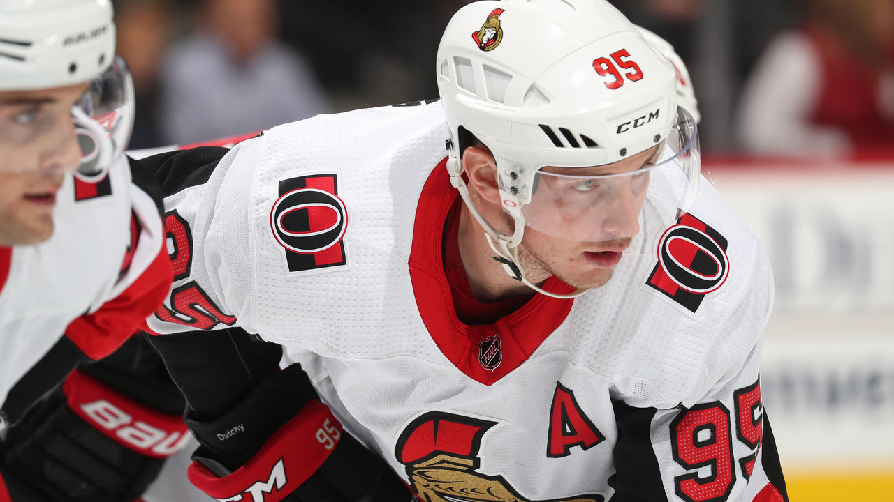 DENVER, CO - OCTOBER 26: Matt Duchene #95 of the Ottawa Senators waits for a face off against the Colorado Avalanche at the Pepsi Center on October 26, 2018 in Denver, Colorado. The Avalanche defeated the Senators 6-3.