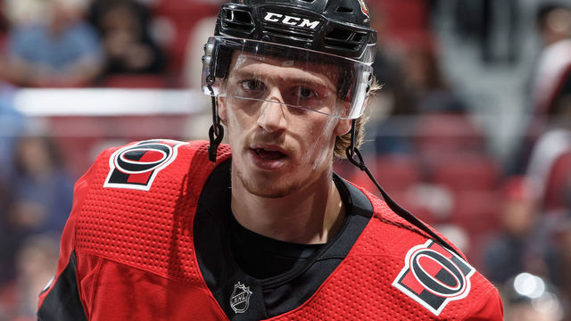 OTTAWA, ON - OCTOBER 23: Thomas Chabot #72 of the Ottawa Senators leaves the ice after warmup prior to a game against the Boston Bruins at Canadian Tire Centre on October 23, 2018 in Ottawa, Ontario, Canada.