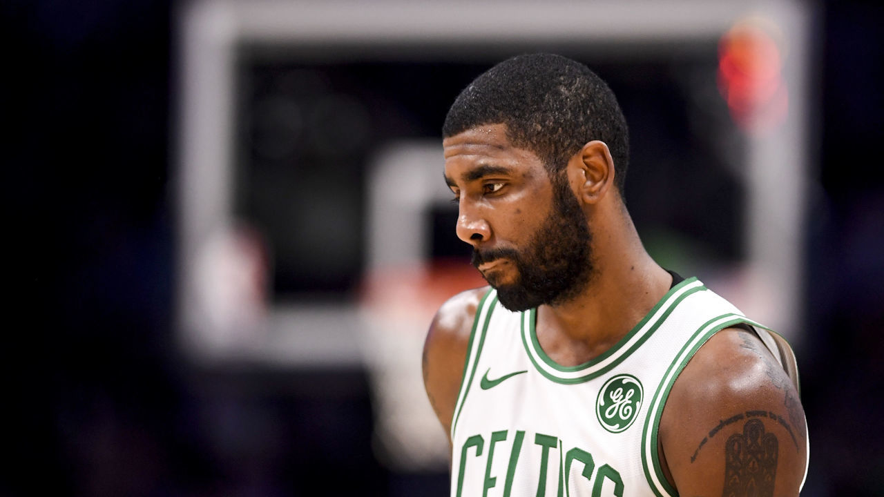 DENVER, CO - NOVEMBER 5: Kyrie Irving (11) of the Boston Celtics reacts late as the Denver Nuggets pull away during the second half of the Nuggets' 115-107 win on Monday, November 5, 2018. Jamal Murray (27) of the Denver Nuggets had a game and career high 48 points.