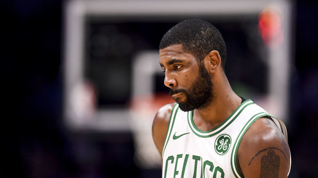 DENVER, CO - NOVEMBER 5: Kyrie Irving (11) of the Boston Celtics reacts late as the Denver Nuggets pull away during the second half of the Nuggets' 115-107 win on Monday, November 5, 2018. Jamal Murray (27) of the Denver Nuggets had a game and career high 48 points.