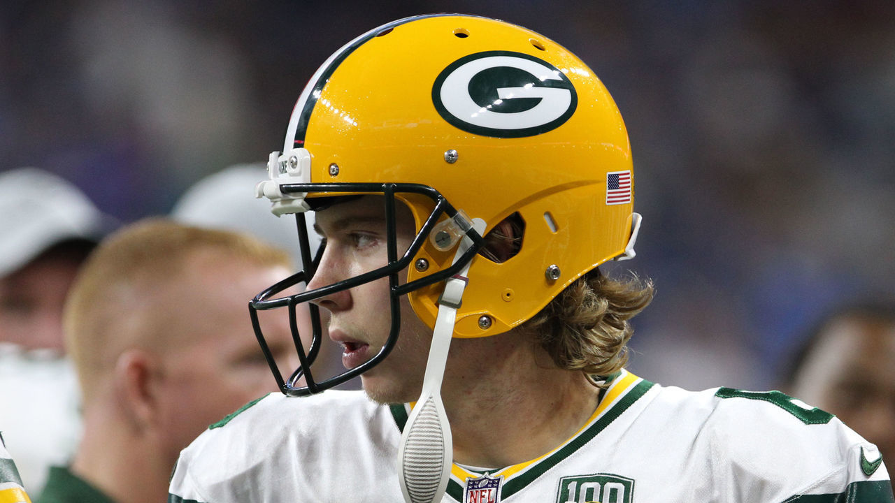 Green Bay Packers punter JK Scott (6) looks on from the sidelines during the second half of an NFL football game against the Detroit LIons in Detroit, Michigan USA, on Sunday, October 7, 2018.
