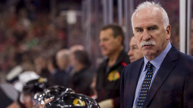CHICAGO, IL - OCTOBER 18: Chicago Blackhawks head coach Joel Quenneville in the third period during a game between the Arizona Coyotes and the Chicago Blackhawks on October 18, 2018, at the United Center in Chicago, IL.