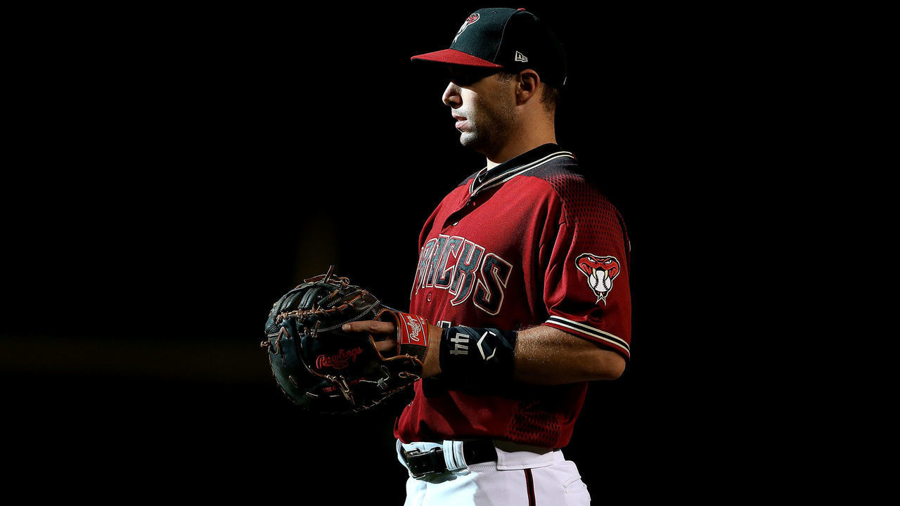 PHOENIX, AZ - SEPTEMBER 09: Paul Goldschmidt #44 of the Arizona Diamondbacks looks on during a pitching change during the ninth inning of an MLB game against the Atlanta Braves at Chase Field on September 9, 2018 in Phoenix, Arizona.