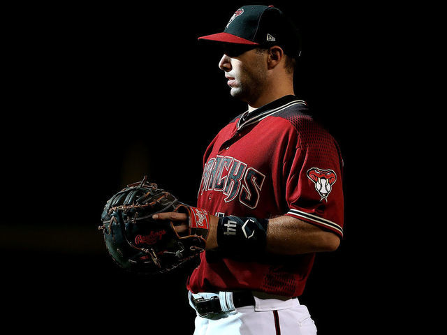 PHOENIX, AZ - SEPTEMBER 09: Paul Goldschmidt #44 of the Arizona Diamondbacks looks on during a pitching change during the ninth inning of an MLB game against the Atlanta Braves at Chase Field on September 9, 2018 in Phoenix, Arizona.
