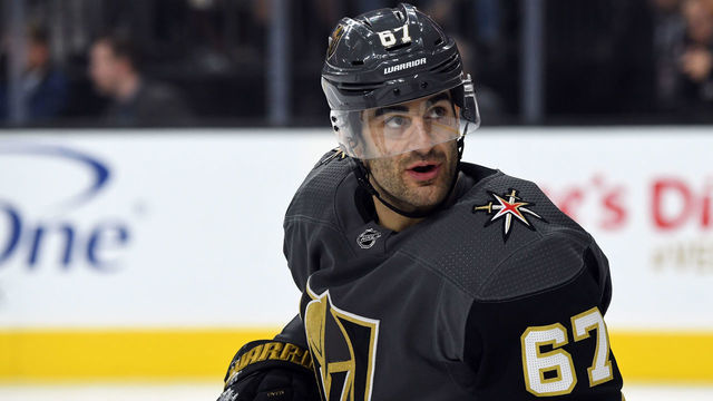 LAS VEGAS, NV - OCTOBER 16: Max Pacioretty #67 of the Vegas Golden Knights prepares for a face-off during the third period against the Buffalo Sabres at T-Mobile Arena on October 16, 2018 in Las Vegas, Nevada.