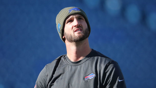 BUFFALO, NY - NOVEMBER 04: Nathan Peterman #2 of the Buffalo Bills looks on as he warms up before the start of NFL game action against the Chicago Bears at New Era Field on November 4, 2018 in Buffalo, New York.