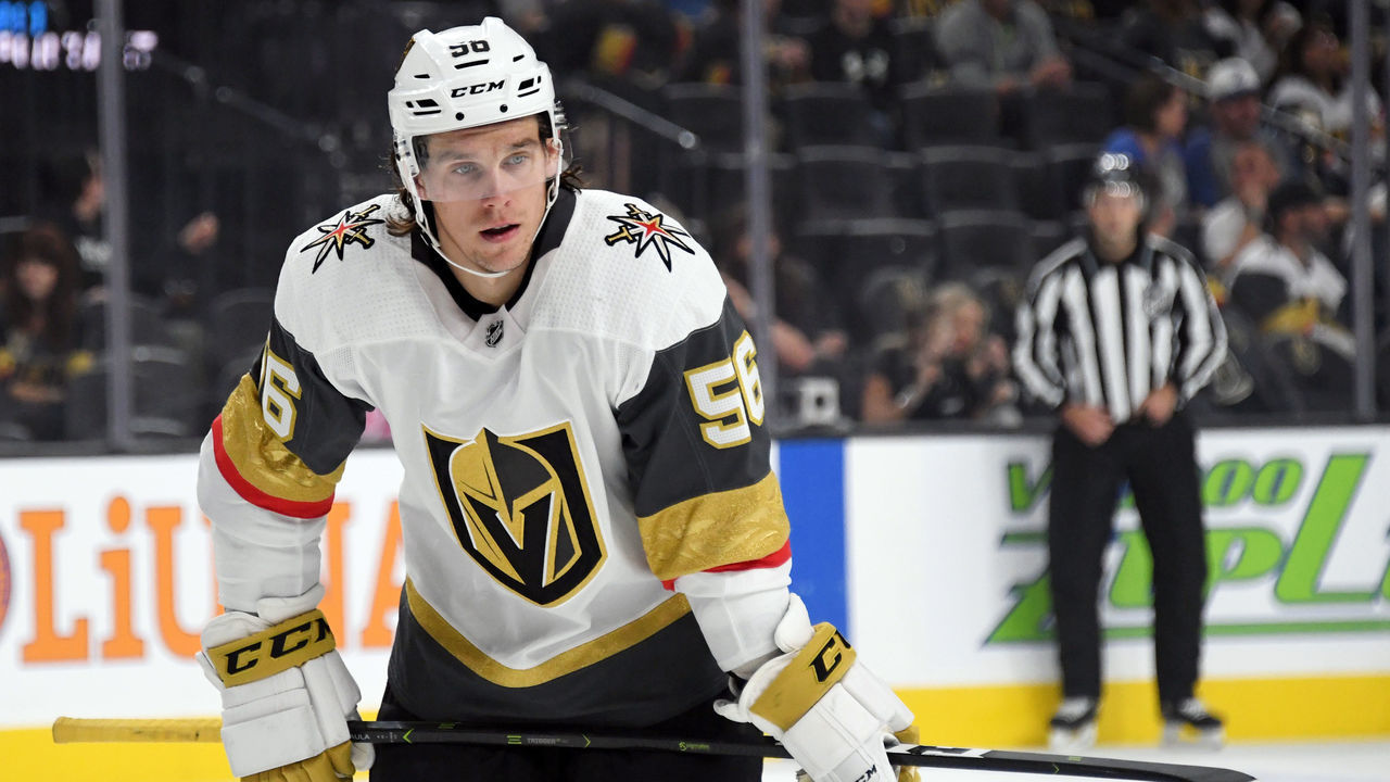 LAS VEGAS, NEVADA - OCTOBER 26: Erik Haula #56 of the Vegas Golden Knights waits for a faceoff in the first period of a game against the Tampa Bay Lightning at T-Mobile Arena on October 26, 2018 in Las Vegas, Nevada. The Lightning defeated the Golden Knights 3-2.