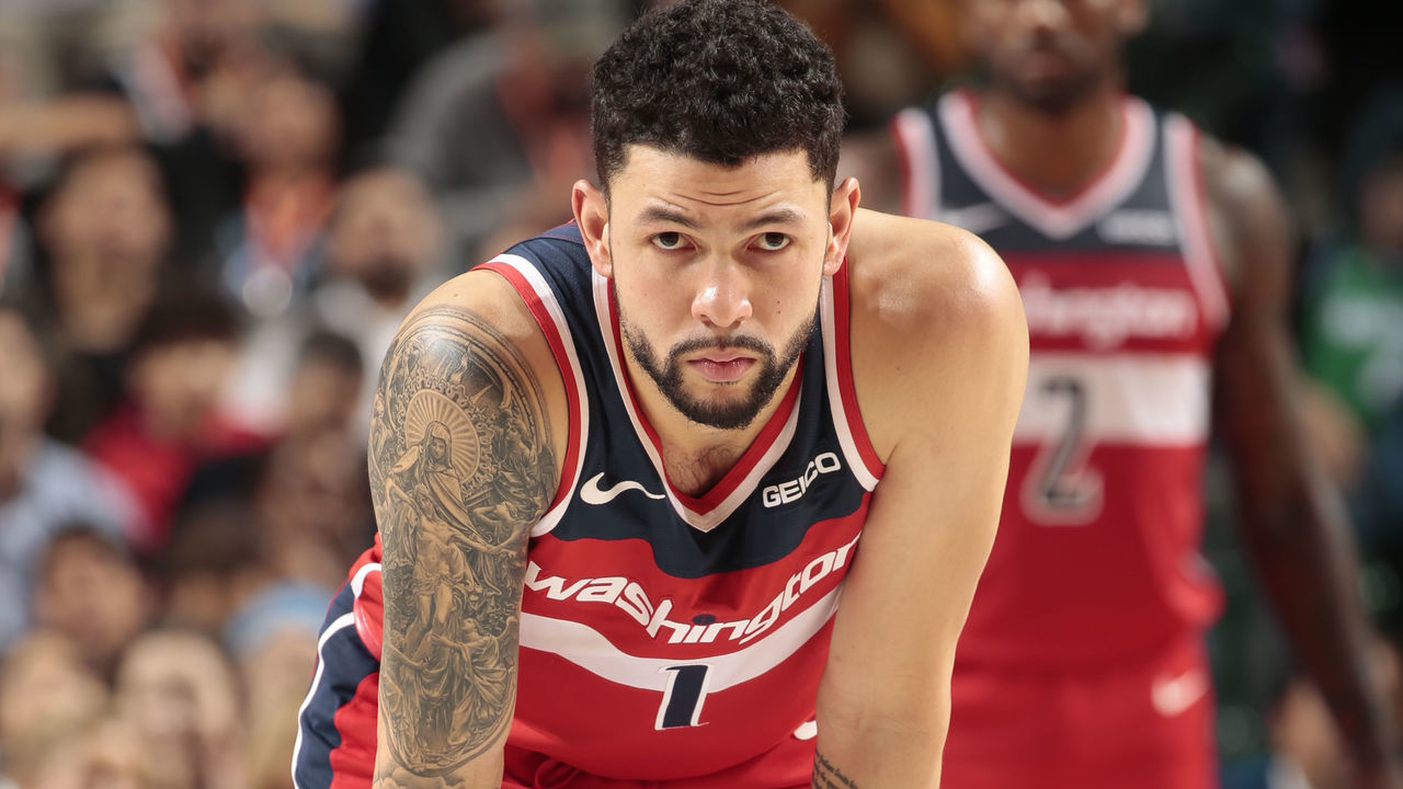 DALLAS, TX - NOVEMBER 6: Washington Wizards guard Austin Rivers #1 looks on during the game against the Dallas Mavericks on October 6, 2018 at the American Airlines Center in Dallas, Texas. Mandatory Copyright Notice: Copyright 2018 NBAE