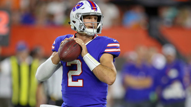 CLEVELAND, OH - AUGUST 17: Buffalo Bills quarterback Nathan Peterman (2) looks to pass during the third quarter of the National Football League preseason game between the Buffalo Bills and Cleveland Browns on August 17, 2018, at FirstEnergy Stadium in Cleveland, OH. Buffalo defeated Cleveland 19-17.