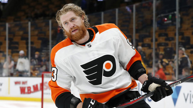 BOSTON, MA - OCTOBER 25: Philadelphia Flyers right wing Jakub Voracek (93) skates in warm up before a game between the Boston Bruins and the Philadelphia Flyers on October 25, 2018, at TD Garden in Boston, Massachusetts. The Bruins defeated the Flyers 3-0.