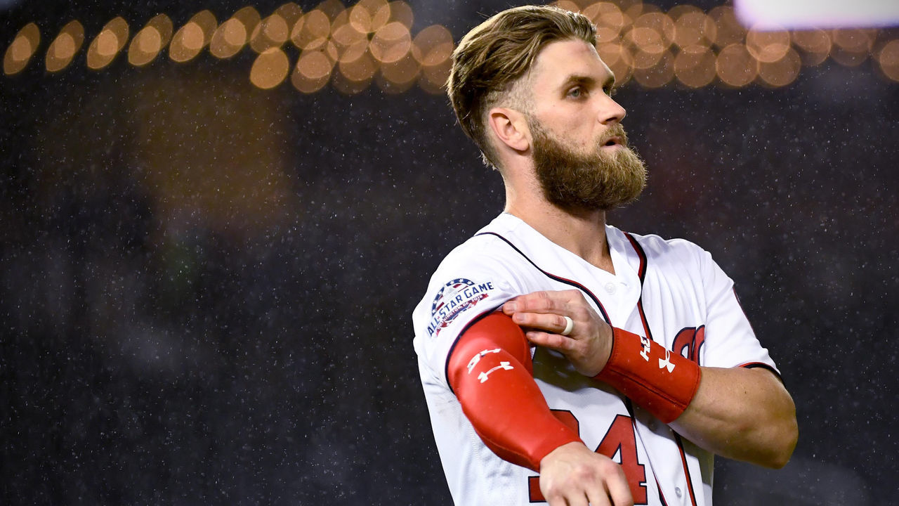WASHINGTON, DC - SEPTEMBER 24: Washington Nationals center fielder Bryce Harper (34) hit his 100th RBI, a first in his career, against the Miami Marlins at Nationals Park in the last home stand of the season September 24, 2018 in Washington, DC. The Nats won 7-3 over the Marlins.