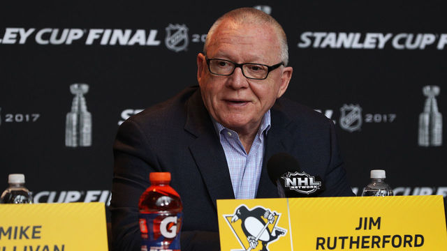 PITTSBURGH, PA - MAY 28: Jim Rutherford General Manager of the Pittsburgh Penguins speaks to the media during Media Day for the 2017 NHL Stanley Cup Final on May 28, 2017 in Pittsburgh, Pennsylvania.