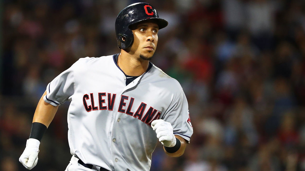 BOSTON, MA - AUGUST 20: Michael Brantley #23 of the Cleveland Indians rounds the bases on his two-run home run in the sixth inning of a game against the Boston Red Sox at Fenway Park on August 20, 2018 in Boston, Massachusetts.