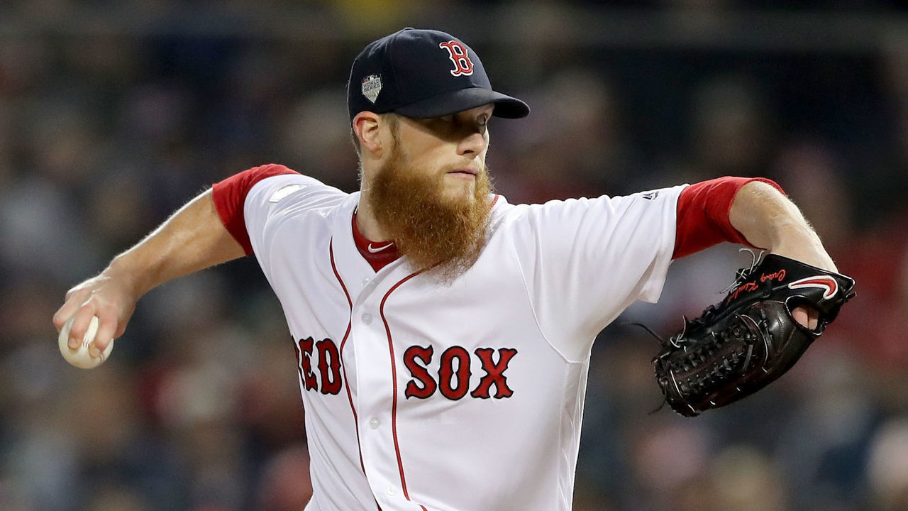 BOSTON, MA - OCTOBER 23: Craig Kimbrel #46 of the Boston Red Sox delivers the pitch during the ninth inning against the Los Angeles Dodgers in Game One of the 2018 World Series at Fenway Park on October 23, 2018 in Boston, Massachusetts. The Red Sox defeated the Dodgers 8-4.