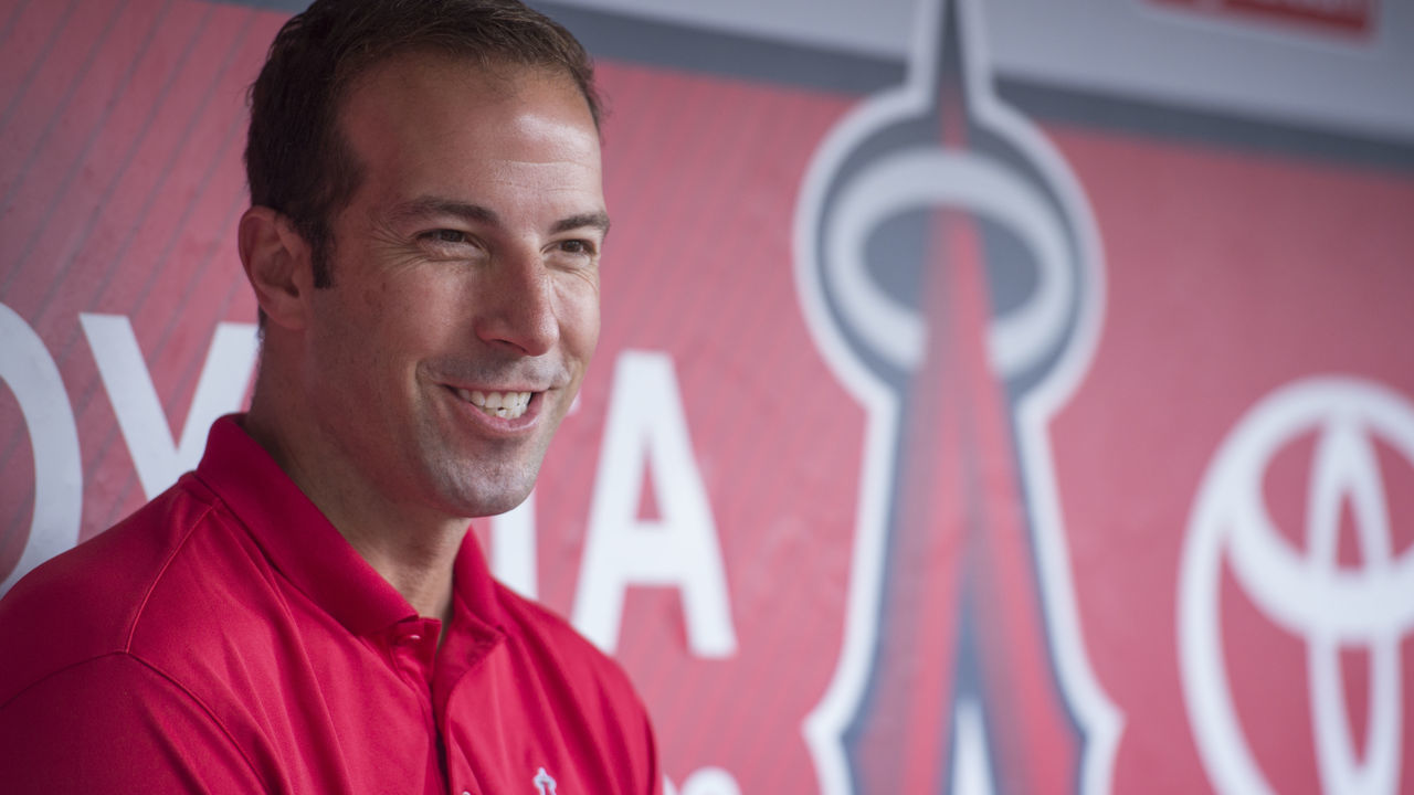 ANAHEIM, CA - JUNE 27: General manager Billy Eppler of the Los Angeles Angels of Anaheim speaks to the media in the dugout before the game against the Houston Astros at Angel Stadium of Anaheim on June 27, 2016 in Anaheim, California.