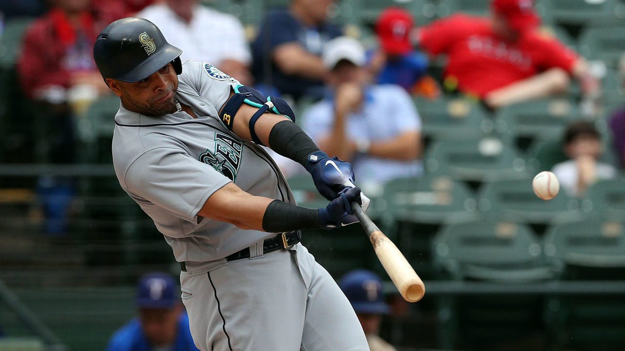 ARLINGTON, TX - SEPTEMBER 23: Nelson Cruz #23 of the Seattle Mariners bats against the Texas Rangers in a game at Globe Life Park in Arlington on September 23, 2018 in Arlington, Texas.