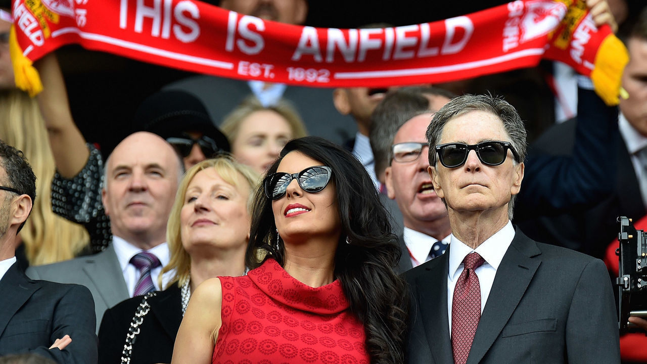 LIVERPOOL, ENGLAND - MAY 21: (THE SUN OUT, THE SUN ON SUNDAY OUT) John W Henry principal owner of Liverpool and his wife Linda Pizzuti watch from the directors box before the Premier League match between Liverpool F.C. and Middlesbrough F.C. at Anfield on May 21, 2017 in Liverpool, England.