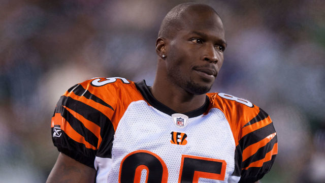 EAST RUTHERFORD, NJ - NOVEMBER 25: Chad Ochocinco #85 of the Cincinnati Bengals looks on from the bench during the game against the New York Jets on November 25, 2010 at the New Meadowlands Stadium in East Rutherford, New Jersey.The Jets defeated the Bengals 26 to 10.