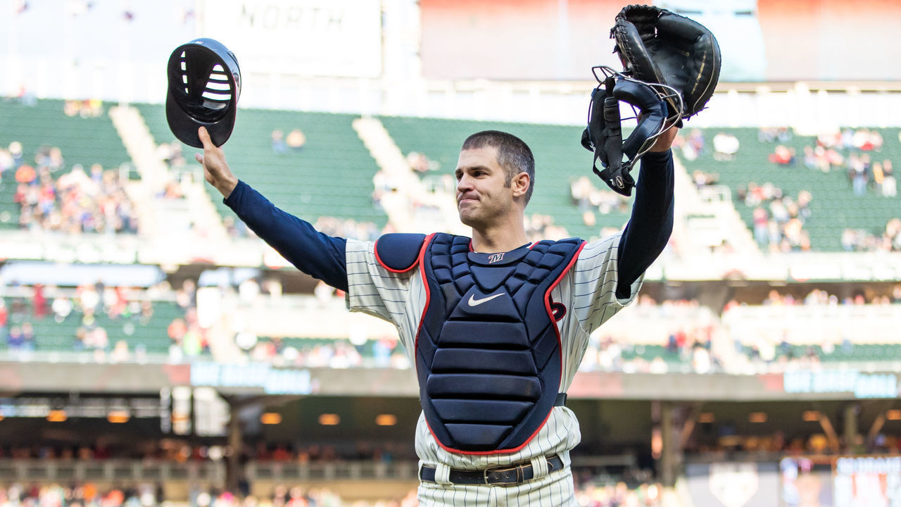 MINNEAPOLIS, MN- SEPTEMBER 30: Joe Mauer #7 of the Minnesota Twins looks on and acknowledges the fans after catching against the Chicago White Sox on September 30, 2018 at Target Field in Minneapolis, Minnesota. The Twins defeated the White Sox 5-4.