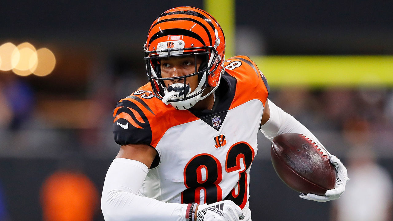 ATLANTA, GA - SEPTEMBER 30: Tyler Boyd #83 of the Cincinnati Bengals runs after a catch during the first quarter against the Atlanta Falcons at Mercedes-Benz Stadium on September 30, 2018 in Atlanta, Georgia.