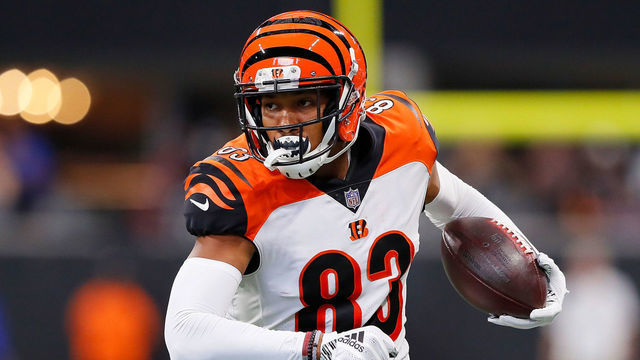 ATLANTA, GA - SEPTEMBER 30: Tyler Boyd #83 of the Cincinnati Bengals runs after a catch during the first quarter against the Atlanta Falcons at Mercedes-Benz Stadium on September 30, 2018 in Atlanta, Georgia.