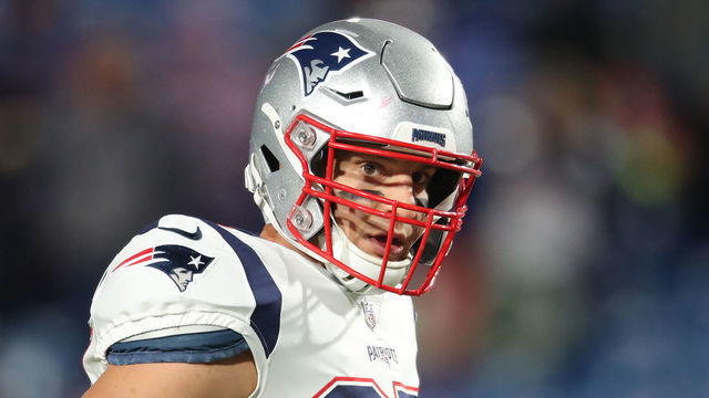 BUFFALO, NY - OCTOBER 29: Rob Gronkowski #87 of the New England Patriots as he warms up before the start of NFL game action against the Buffalo Bills at New Era Field on October 29, 2018 in Buffalo, New York.