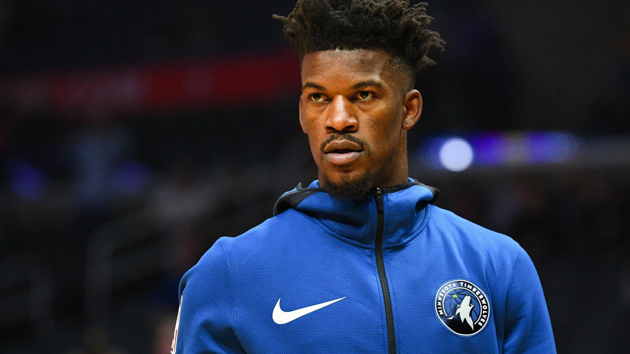 LOS ANGELES, CA - NOVEMBER 05: Minnesota Timberwolves Guard Jimmy Butler (23) looks on before a NBA game between the Minnesota Timberwolves and the Los Angeles Clippers on November 5, 2018 at STAPLES Center in Los Angeles, CA.