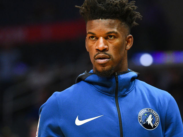 LOS ANGELES, CA - NOVEMBER 05: Minnesota Timberwolves Guard Jimmy Butler (23) looks on before a NBA game between the Minnesota Timberwolves and the Los Angeles Clippers on November 5, 2018 at STAPLES Center in Los Angeles, CA.