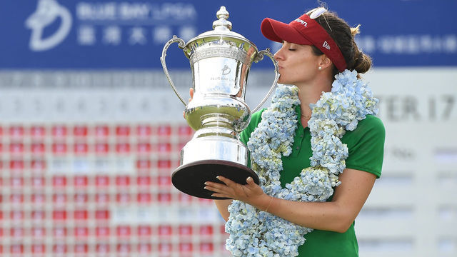 HAINAN ISLAND, CHINA - NOVEMBER 10: Gaby Lopez of Mexico celebrates after winning the Blue Bay LPGA on November 10, 2018 in Hainan Island, China.
