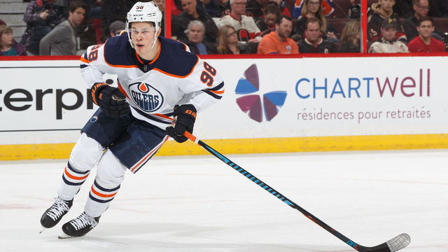 OTTAWA, ON - MARCH 22: Jesse Puljujarvi #98 of the Edmonton Oilers skates against the Ottawa Senators at Canadian Tire Centre on March 22, 2018 in Ottawa, Ontario, Canada.