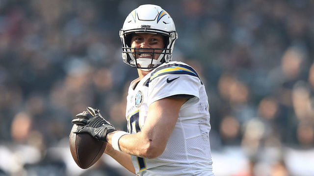OAKLAND, CA - NOVEMBER 11: Philip Rivers #17 of the Los Angeles Chargers looks to pass against the Oakland Raiders during their NFL game at Oakland-Alameda County Coliseum on November 11, 2018 in Oakland, California.