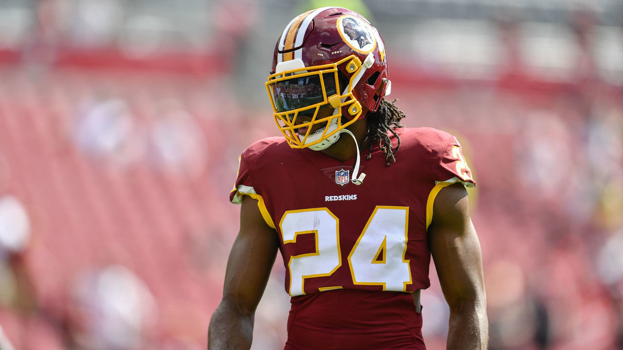 TAMPA, FL - NOVEMBER 11: Washington Redskins cornerback Josh Norman (24) warms up prior to the first half of an NFL game between the Washington Redskins and the Tampa Bay Bucs on November 11, 2018, at Raymond James Stadium in Tampa, FL.