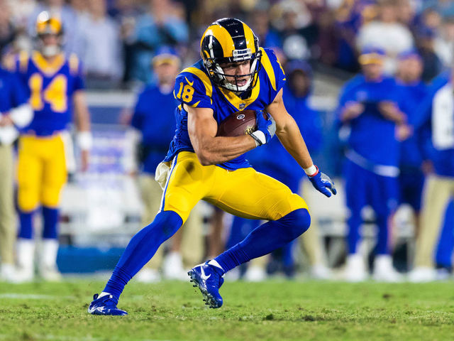 LOS ANGELES, CA - SEPTEMBER 27: Los Angeles Rams wide receiver Cooper Kupp (18) during an NFL regular season football game against the Minnesota Vikings on September 27, 2018, at the Los Angeles Memorial Coliseum in Los Angeles, CA.