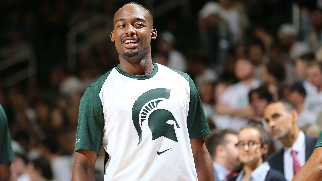 EAST LANSING, MI - NOVEMBER 11: Joshua Langford during warm ups before the game against the Florida Gulf Coast Eagles at Breslin Center on November 11, 2018 in East Lansing, Michigan.