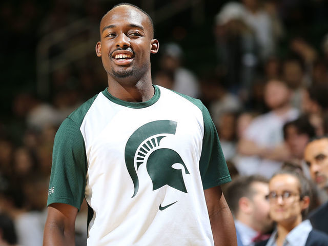 EAST LANSING, MI - NOVEMBER 11: Joshua Langford during warm ups before the game against the Florida Gulf Coast Eagles at Breslin Center on November 11, 2018 in East Lansing, Michigan.