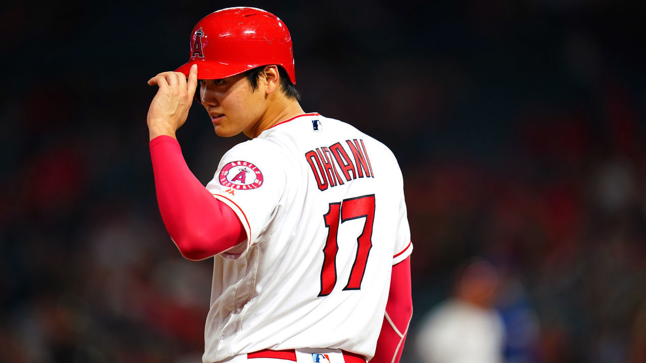 ANAHEIM, CA - SEPTEMBER 25: Shohei Ohtani #17 of the Los Angeles Angels of Anaheim looks on during the game against the Texas Rangers at Angel Stadium on September 25, 2018 in Anaheim, California.