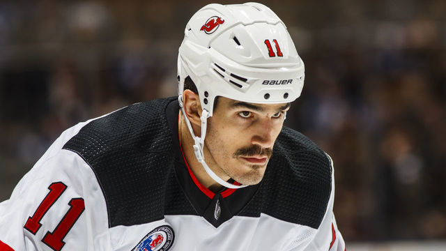 TORONTO, ON - NOVEMBER 9: Brian Boyle #11 of the New Jersey Devils lines up for a face-off during the second period against the Toronto Maple Leafs at the Scotiabank Arena on November 9, 2018 in Toronto, Ontario, Canada.