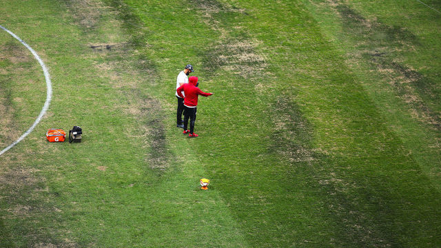 MEXICO CITY, MEXICO - NOVEMBER 10: Players of Lobos BUAP warms up prior to the 16th round match between Cruz Azul and Lobos BUAP as part of Torneo Apertura 2018 Liga MX at Azteca Stadium on November 10, 2018 in Mexico City, Mexico.