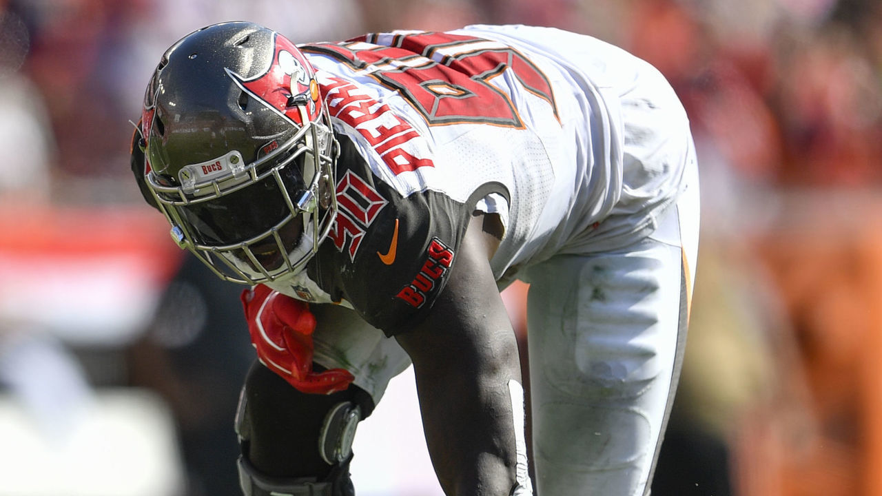 TAMPA, FL - OCTOBER 21: Tampa Bay Buccaneers defensive end Jason Pierre-Paul (90) during the second half of an NFL game between the Cleveland Browns and the Tampa Bay Bucs on October 21, 2018, at Raymond James Stadium in Tampa, FL. The Bucs defeated the Browns 26-23 in overtime.